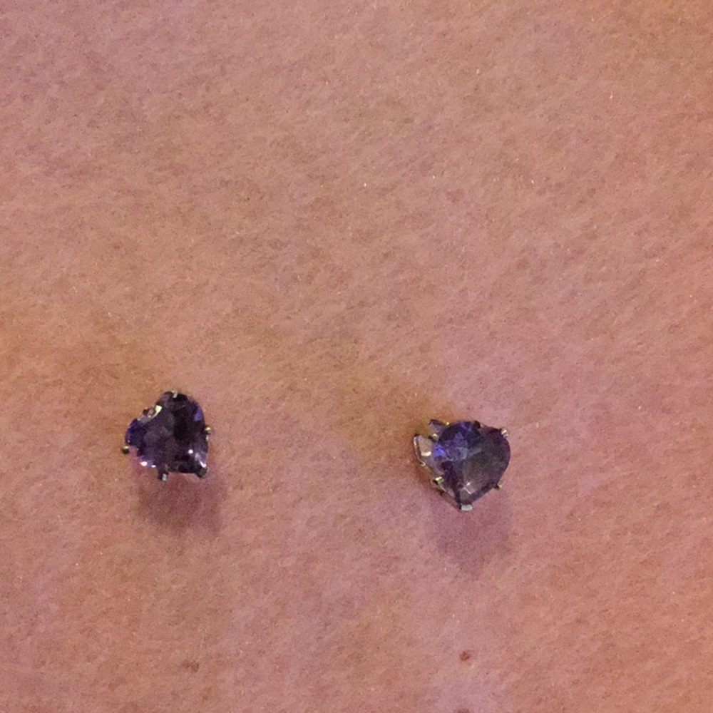 Heart Shaped Amethyst Earrings Silver Setting Valentine’s Day
